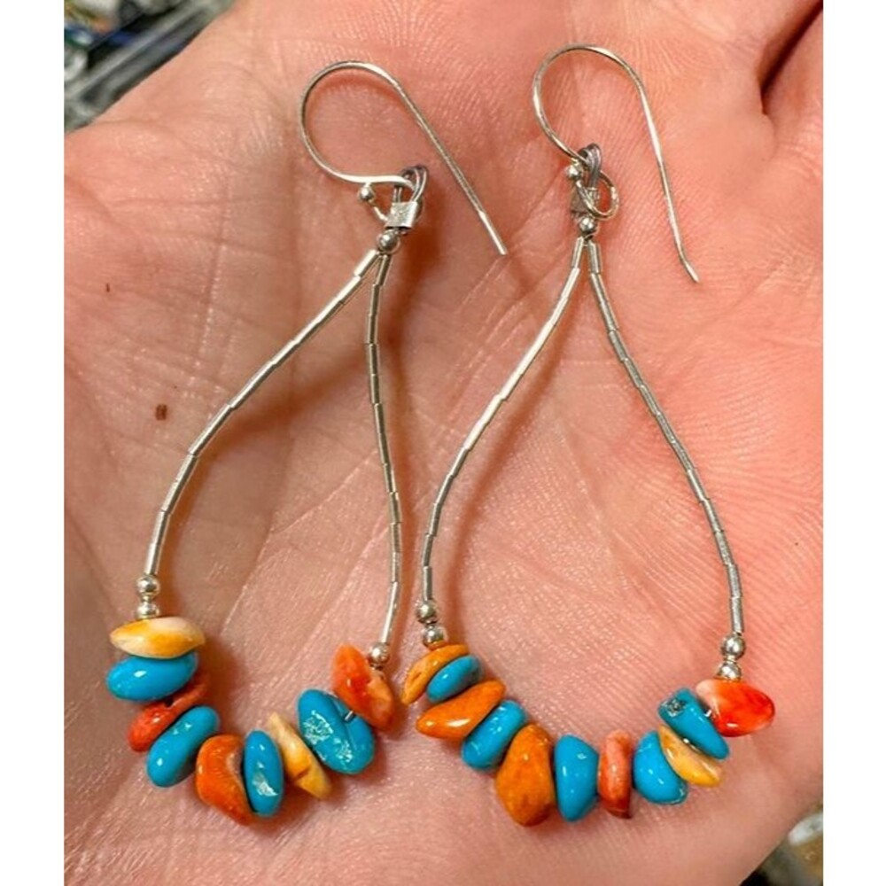New Spiny Oyster Turquoise Liquid .925 Sterling Silver Teardrop Earrings